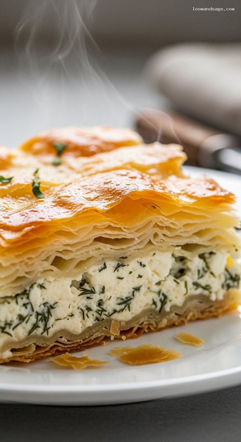 Greek Tyropita: Flaky Phyllo Pie With Feta Cheese – Closeup