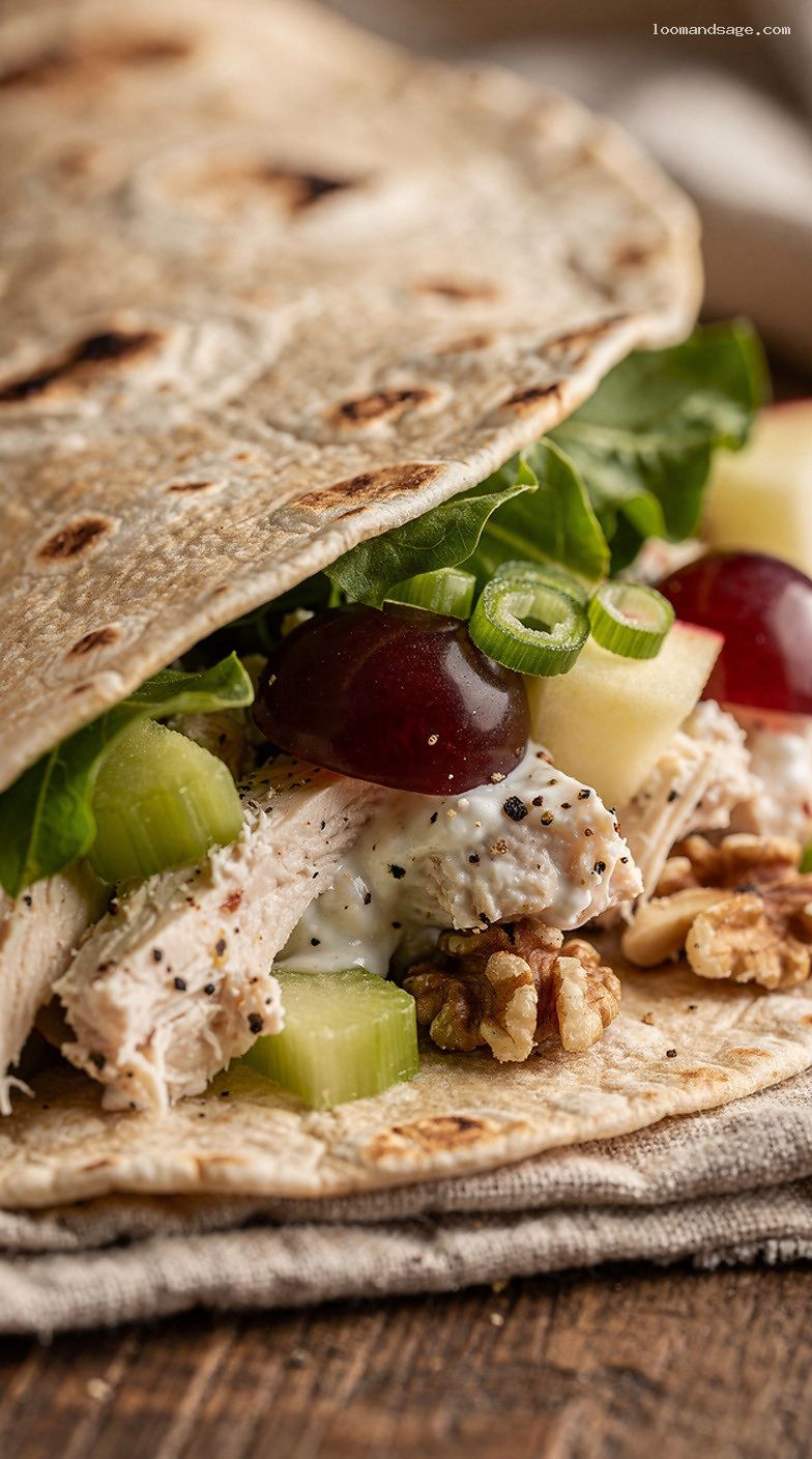 Greek Yogurt Chicken Salad Wraps With Grapes and Walnuts – Closeup