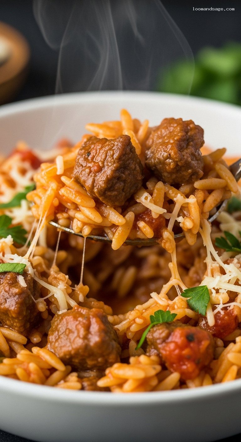 Greek Youvetsi with Beef or Lamb and Orzo – Closeup