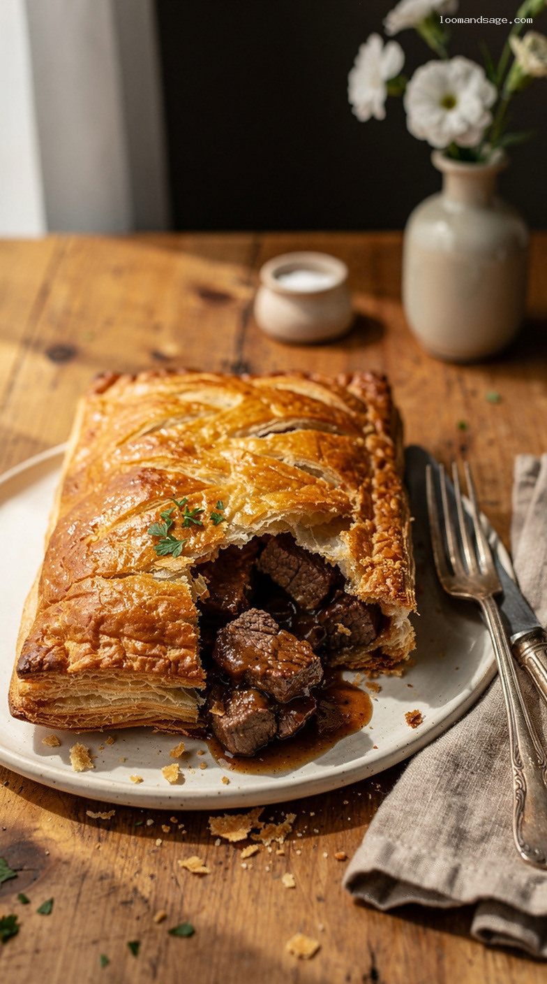 Greggs-Style Steak Bake With Flaky Puff Pastry and Gravy