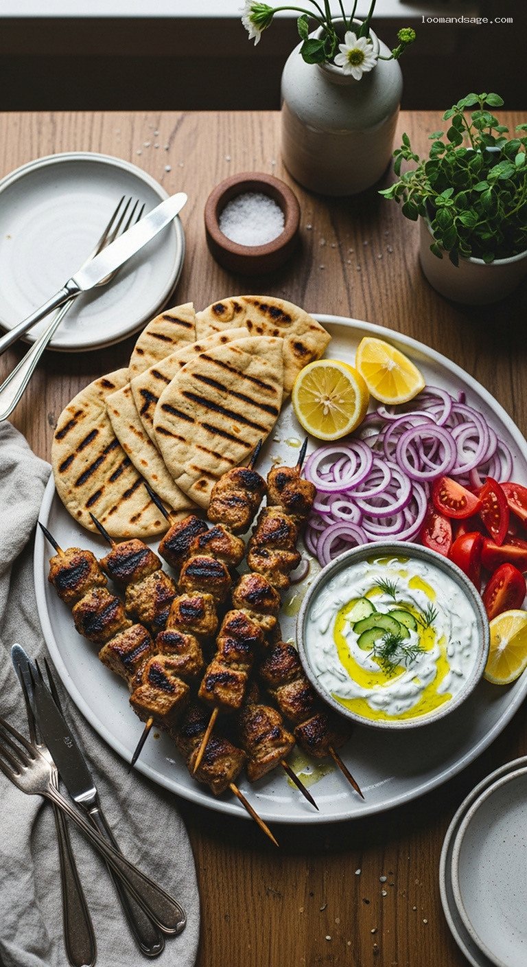 Grilled Chicken or Pork Souvlaki With Tzatziki