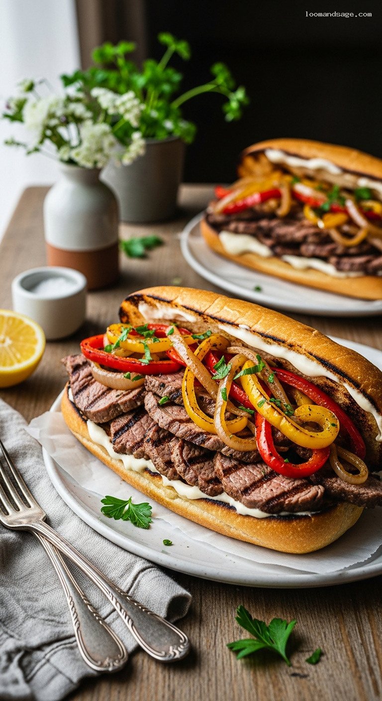 Grilled Lamb Hoagies With Peppers, Onions, and Garlic Mayo