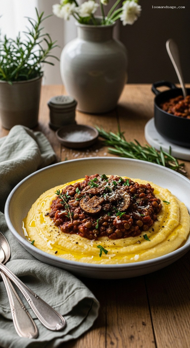 Hearty Mushroom Lentil Ragù Over Polenta or Pasta