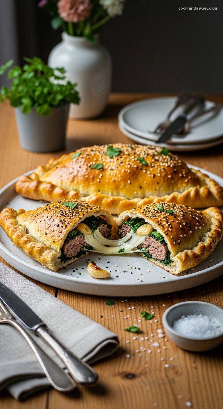 Herbed Lamb and Mozzarella Calzones with Spinach and Garlic