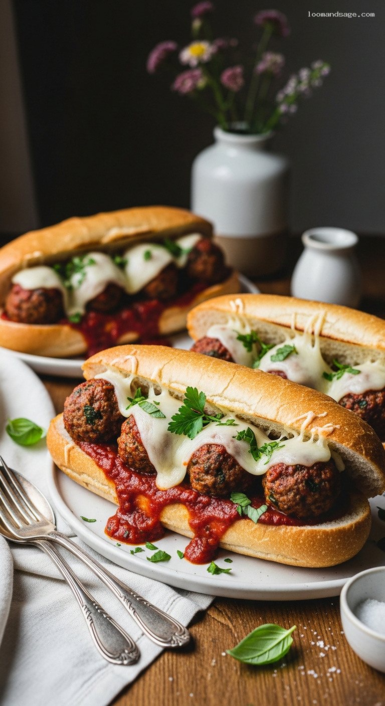 Herbed Lamb Meatball Subs With Tomato Sauce and Provolone