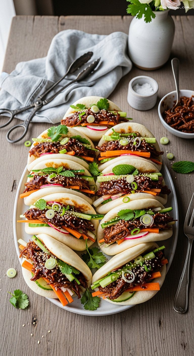 Hoisin Lamb Bao Buns with Pickles and Herbs
