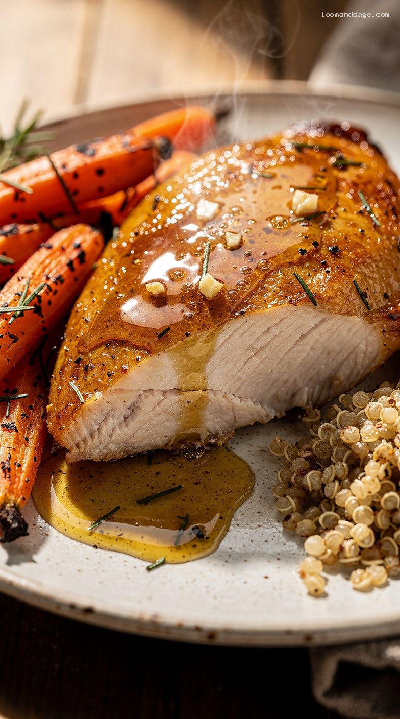Honey Dijon Chicken With Rosemary Roasted Carrots And Quinoa – Closeup