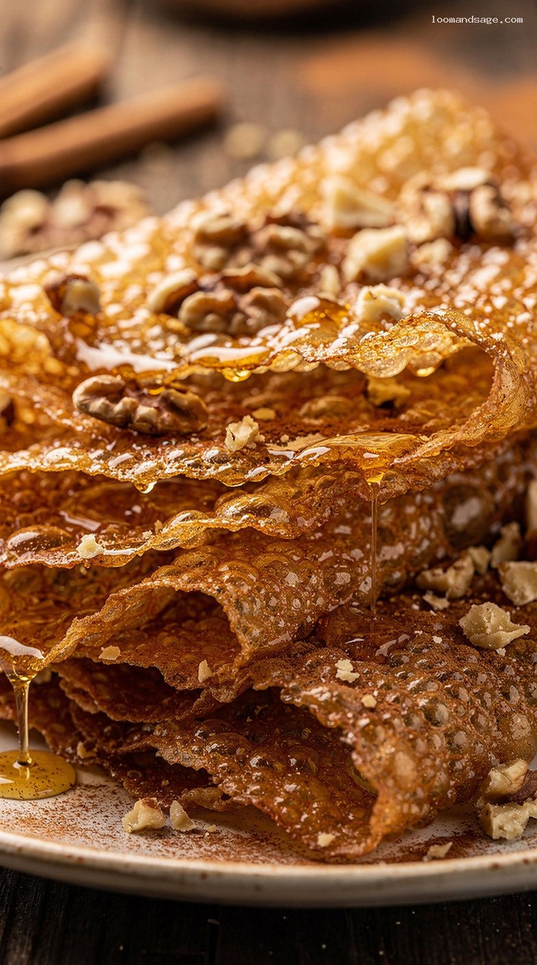 Honey-Soaked Diples With Cinnamon and Walnuts – Closeup