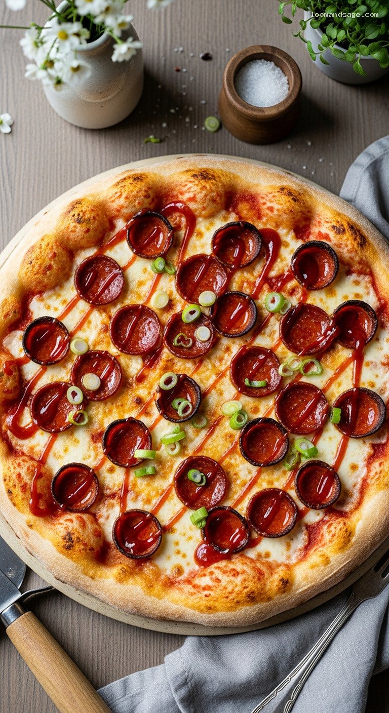 Honey Sriracha Pepperoni Pizza With Scallions