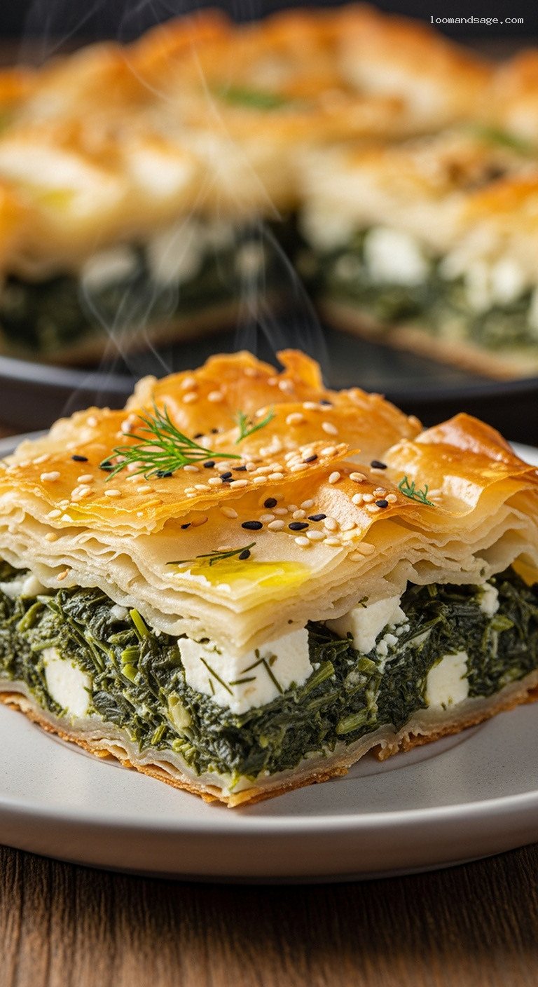 Hortopita: Rustic Greek Wild Greens Phyllo Pie – Closeup