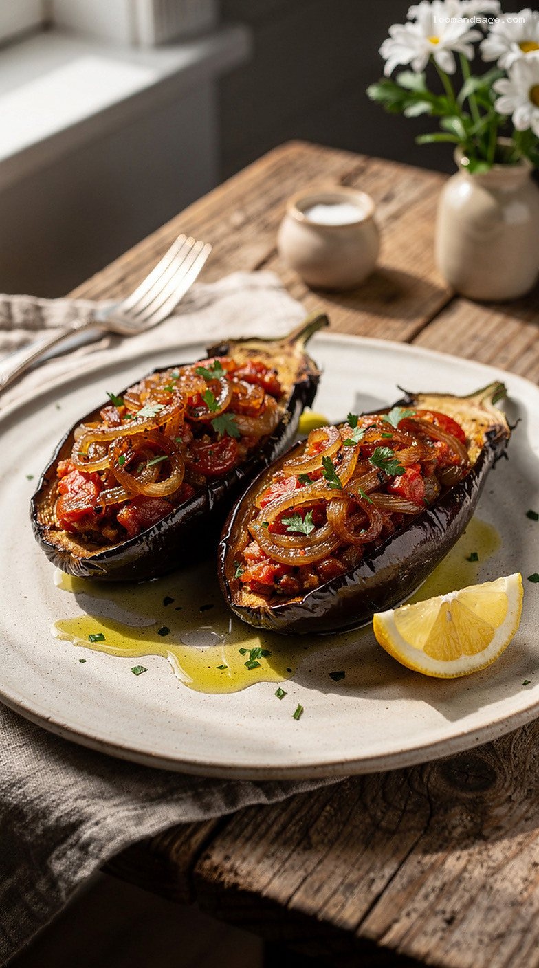Imam Baildi: Olive Oil-Braised Eggplants Stuffed with Tomatoes and Onions