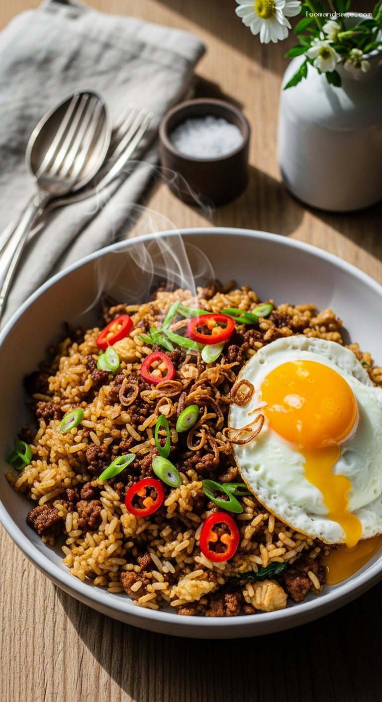Indonesian Lamb Nasi Goreng with Crispy Shallots