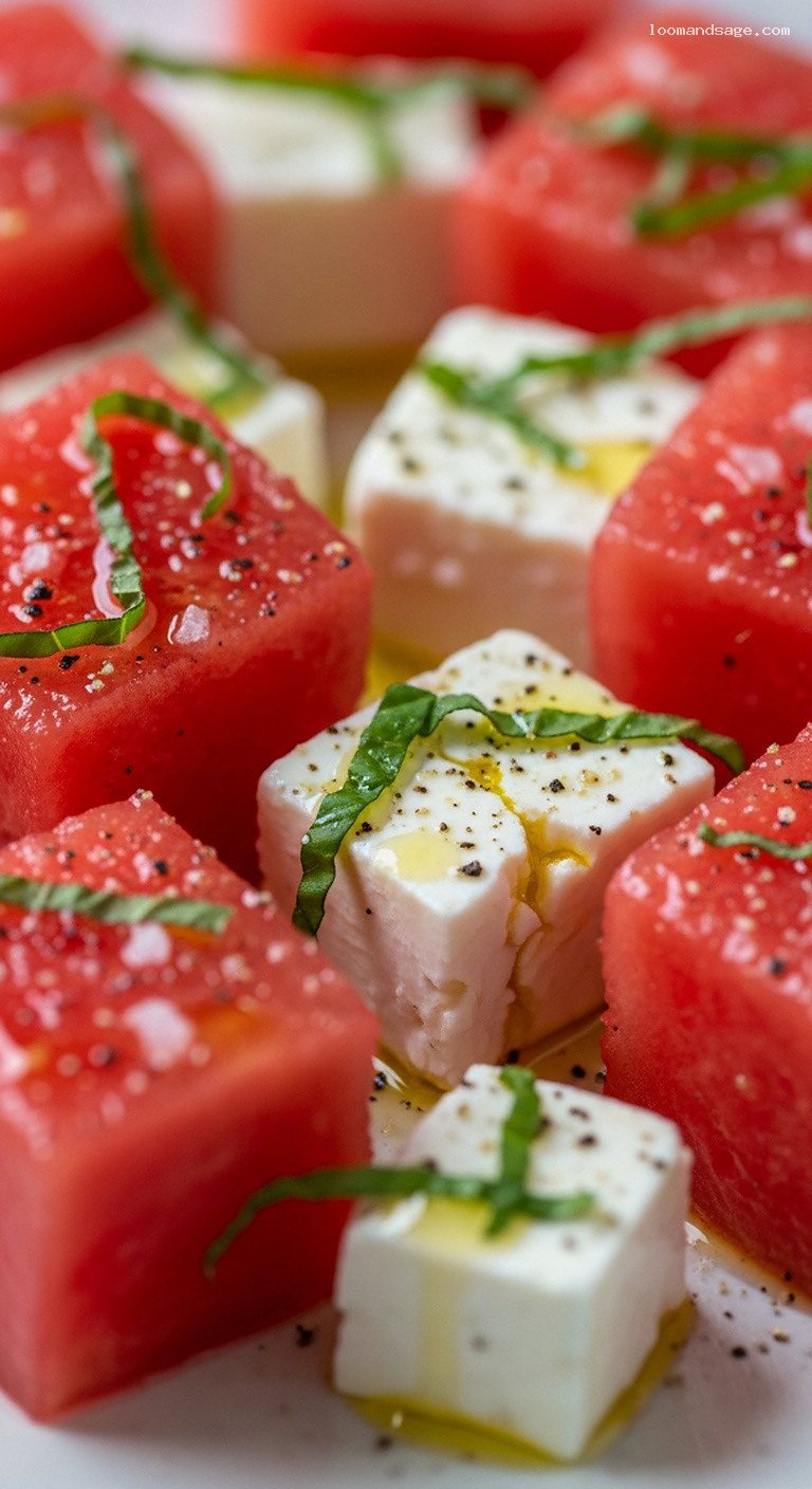 Karpouzi Me Feta: Greek Watermelon and Feta Salad – Closeup