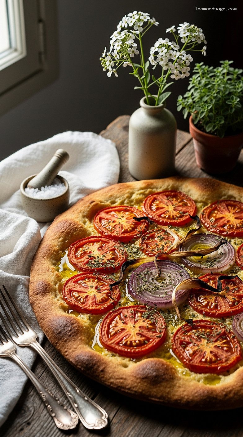 Kimolos Ladenia Olive Oil Flatbread with Tomato and Onion