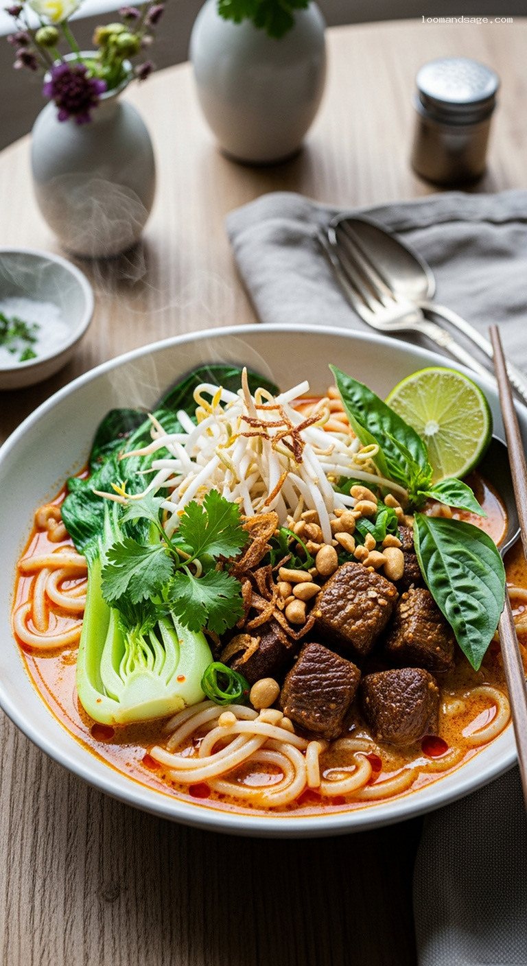 Lamb Curry Laksa in Spicy Coconut Broth with Noodles