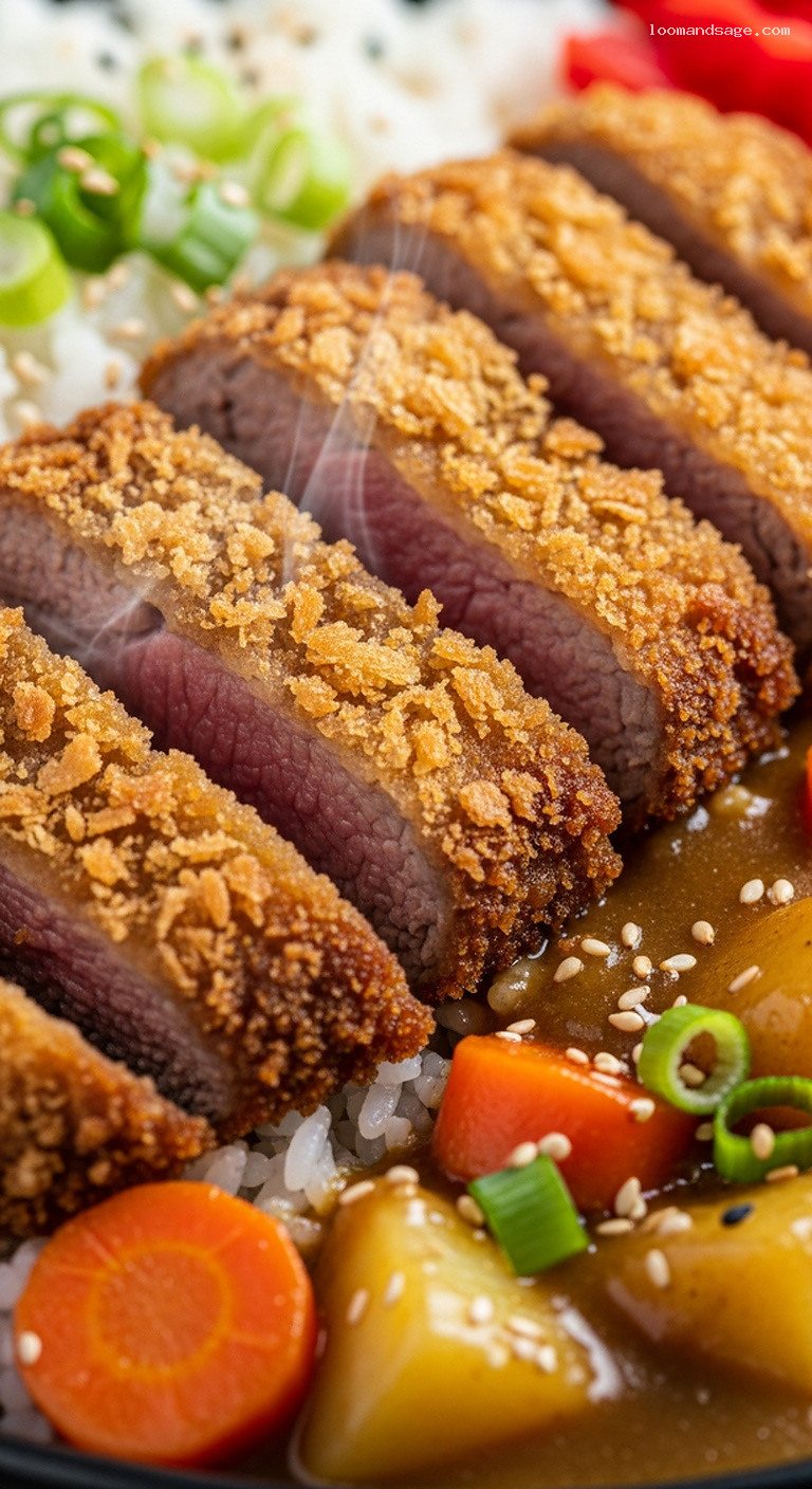 Lamb Katsu Curry with Crispy Cutlets and Rice – Closeup