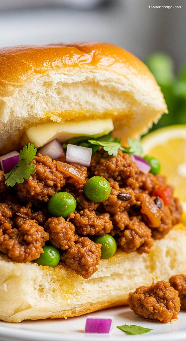 Lamb Keema Pav with Spiced Minced Lamb and Peas – Closeup