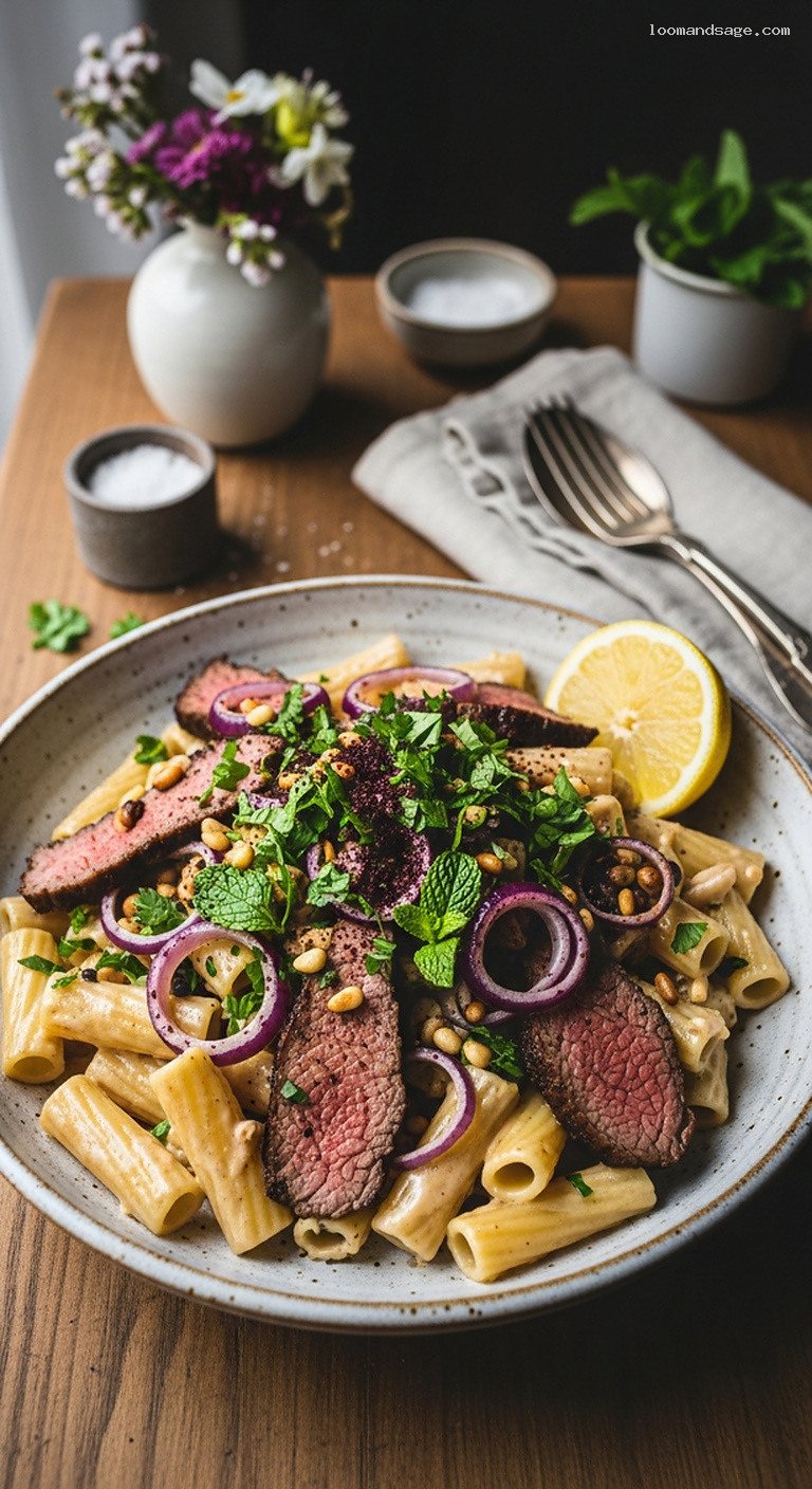 Lamb Shawarma Pasta With Creamy Tahini Yogurt Sauce