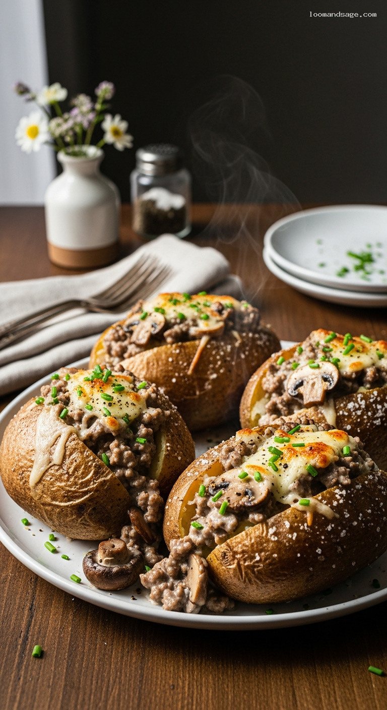 Lamb Stroganoff Stuffed Baked Potatoes With Creamy Mushroom Filling