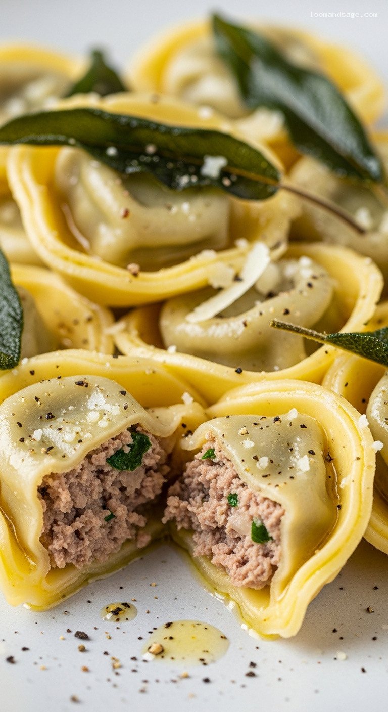 Lamb Tortellini with Pecorino and Sage Butter – Closeup