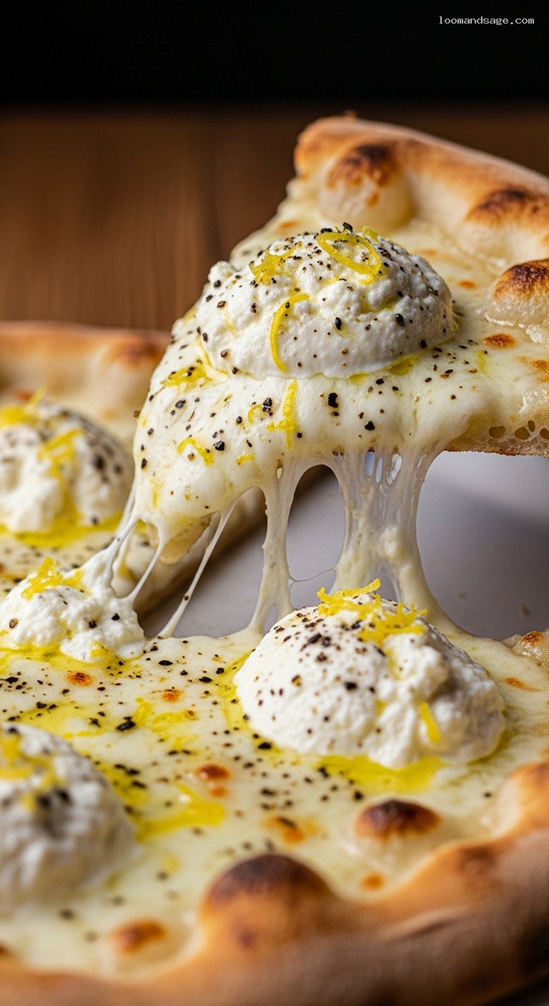 Lemon Ricotta and Black Pepper Pizza – Closeup