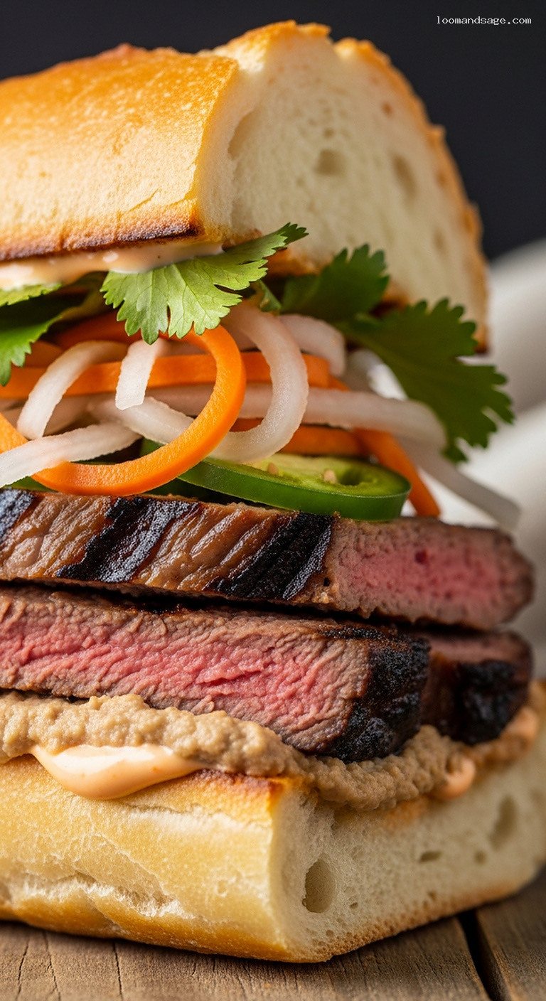 Lemongrass Grilled Lamb Bánh Mì With Spicy Mayo – Closeup