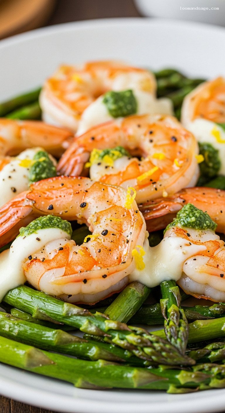 Lemony Pesto Shrimp and Asparagus Pizza – Closeup
