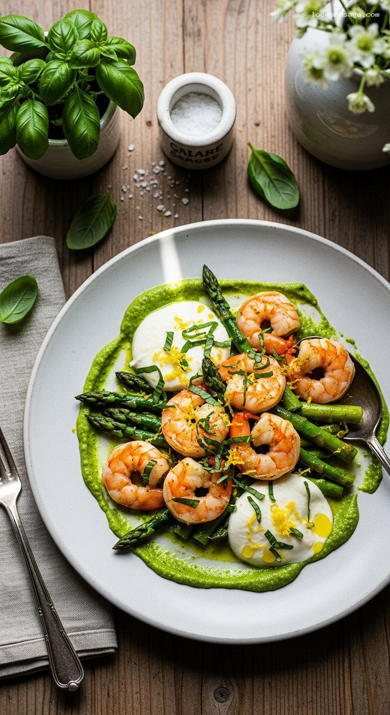 Lemony Pesto Shrimp and Asparagus Pizza