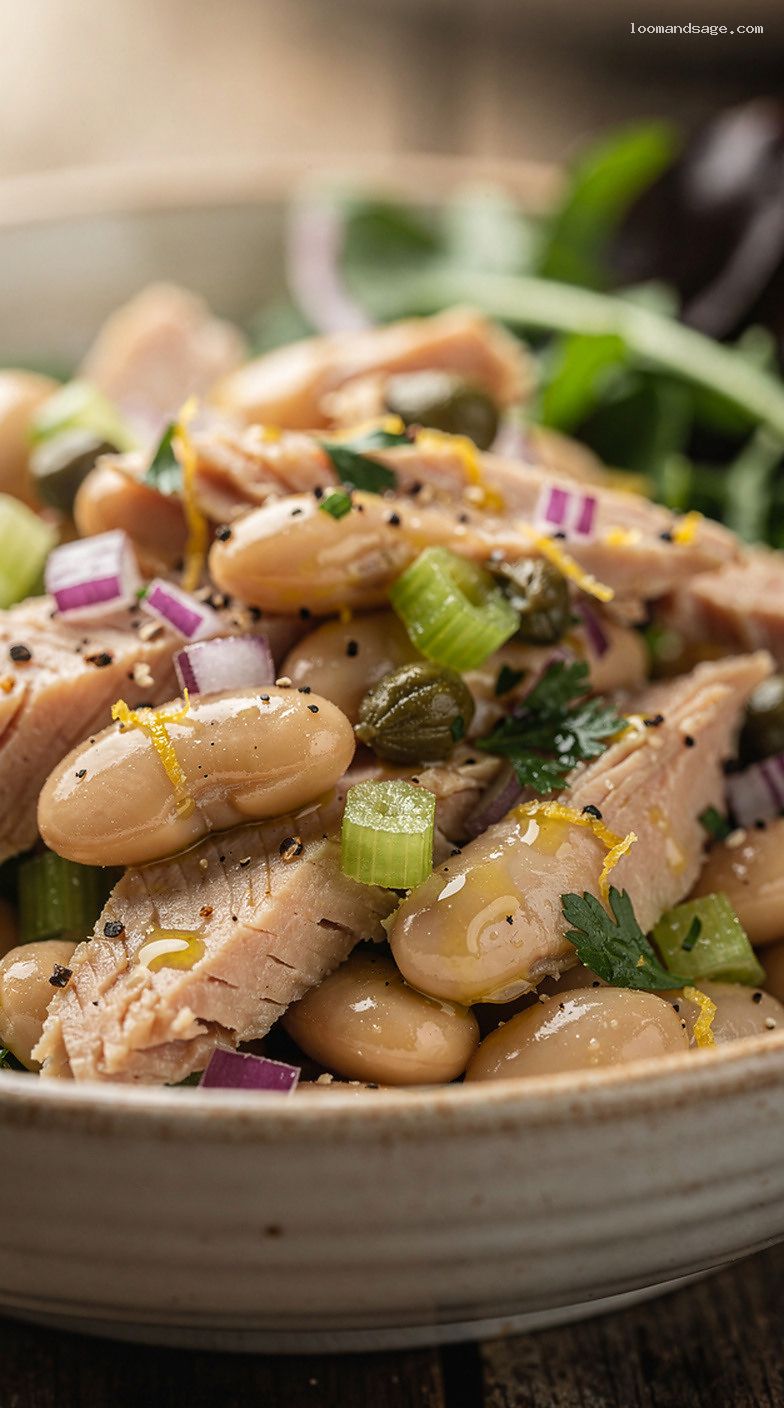 Lemony Tuna and White Bean Salad with Capers and Parsley – Closeup