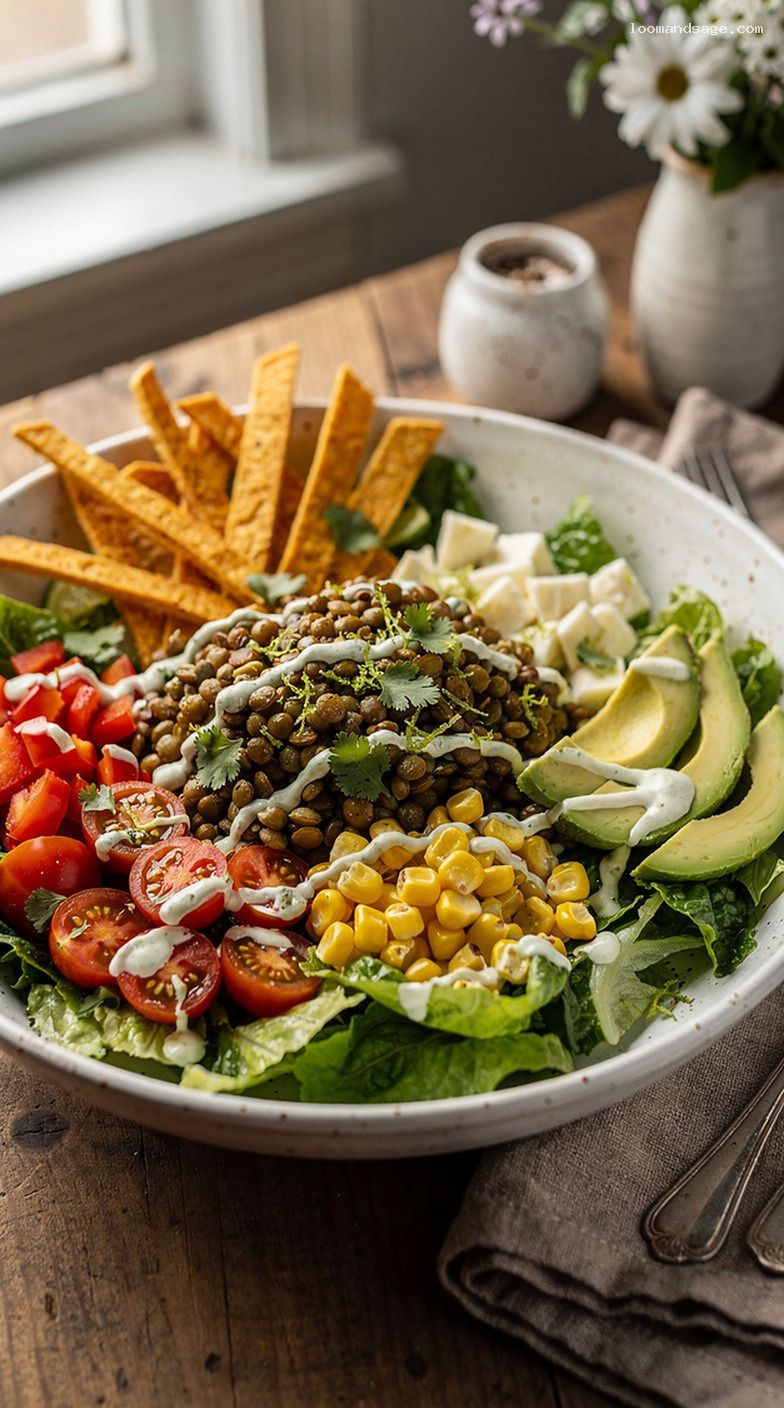 Lentil Taco Salad With Lime-Cumin Yogurt Dressing