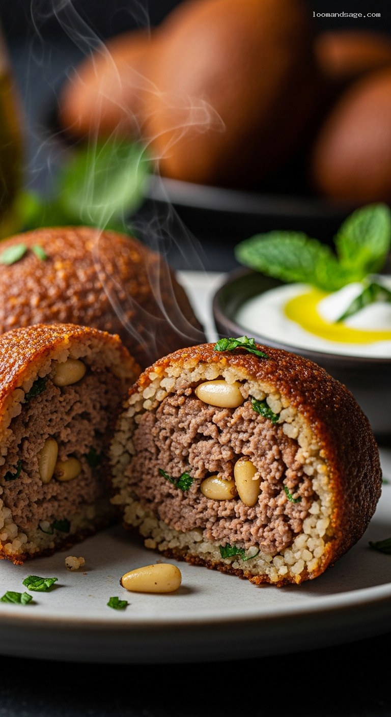 Levantine Kibbeh With Spiced Lamb and Pine Nuts – Closeup