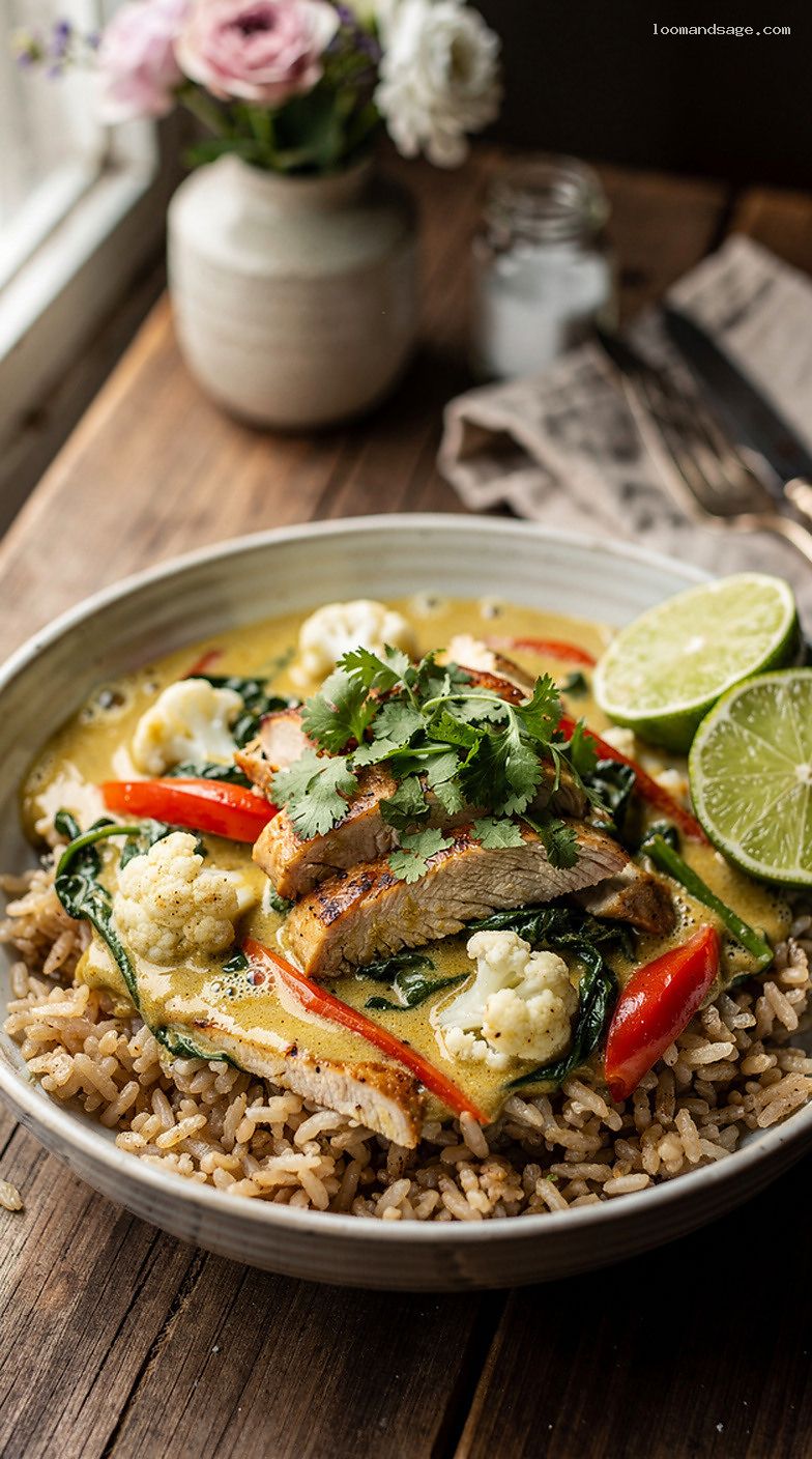 Light Coconut Chicken Vegetable Curry with Brown Rice