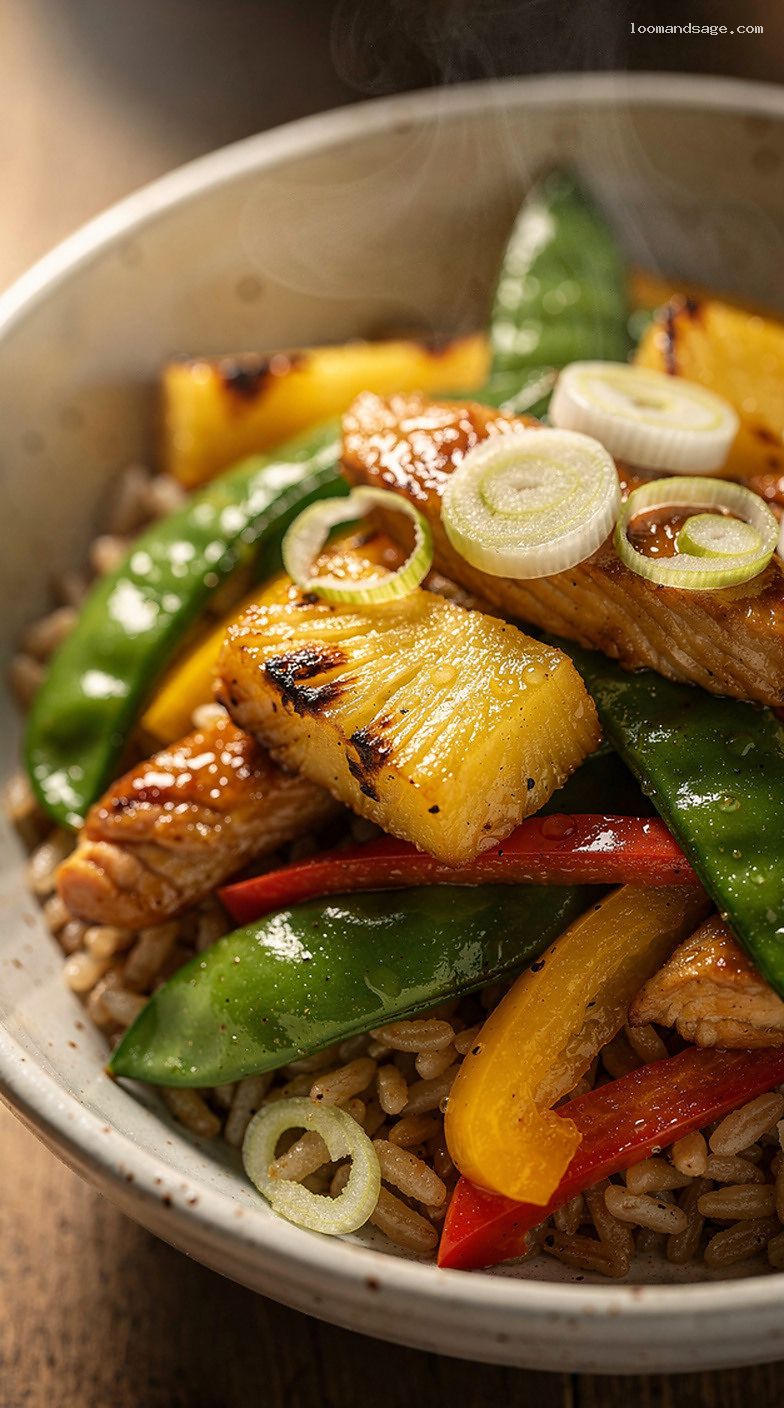 Light Pineapple Chicken Stir-Fry With Ginger Soy Sauce – Closeup