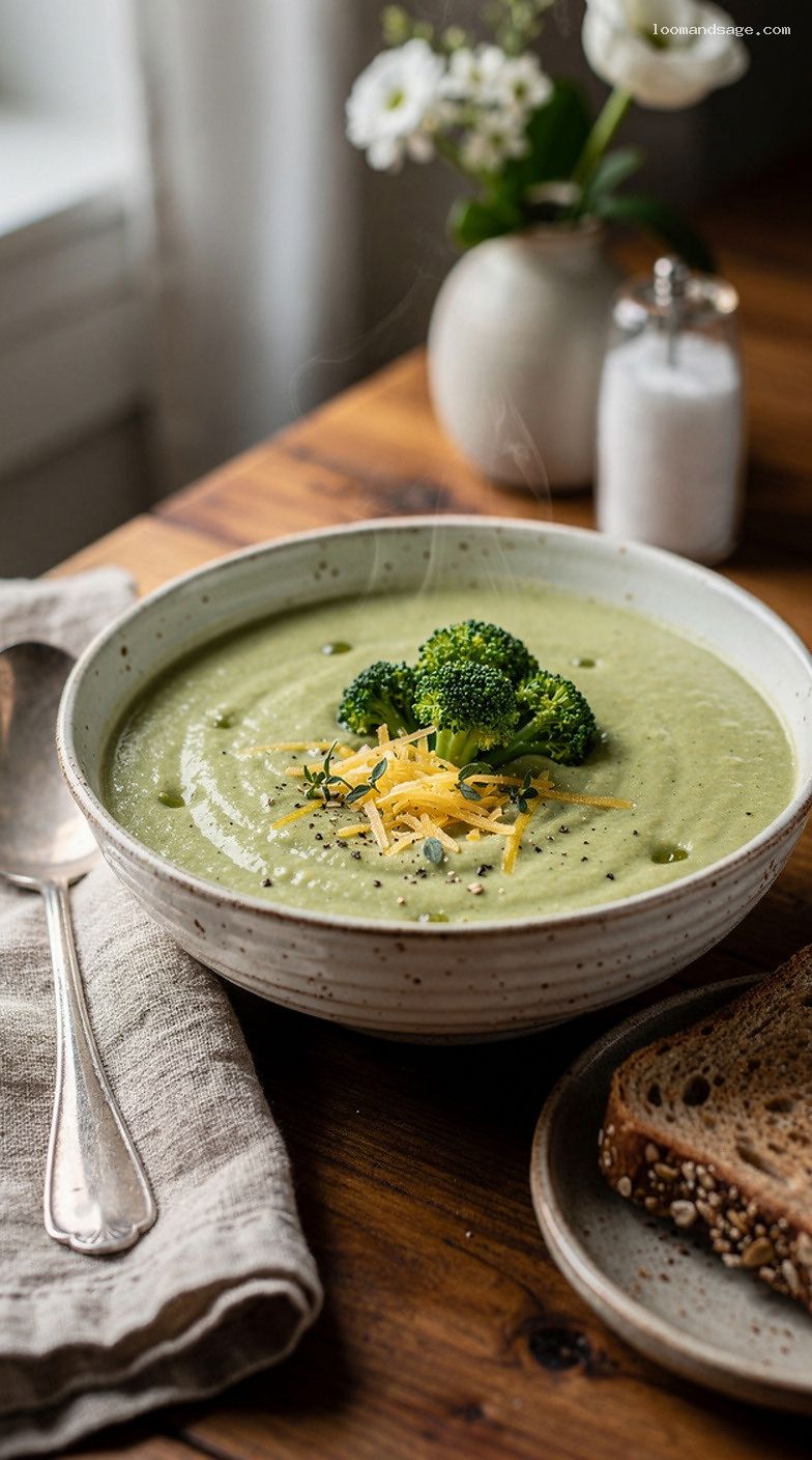 Lighter Broccoli Cheddar Soup With Whole-Grain Bread