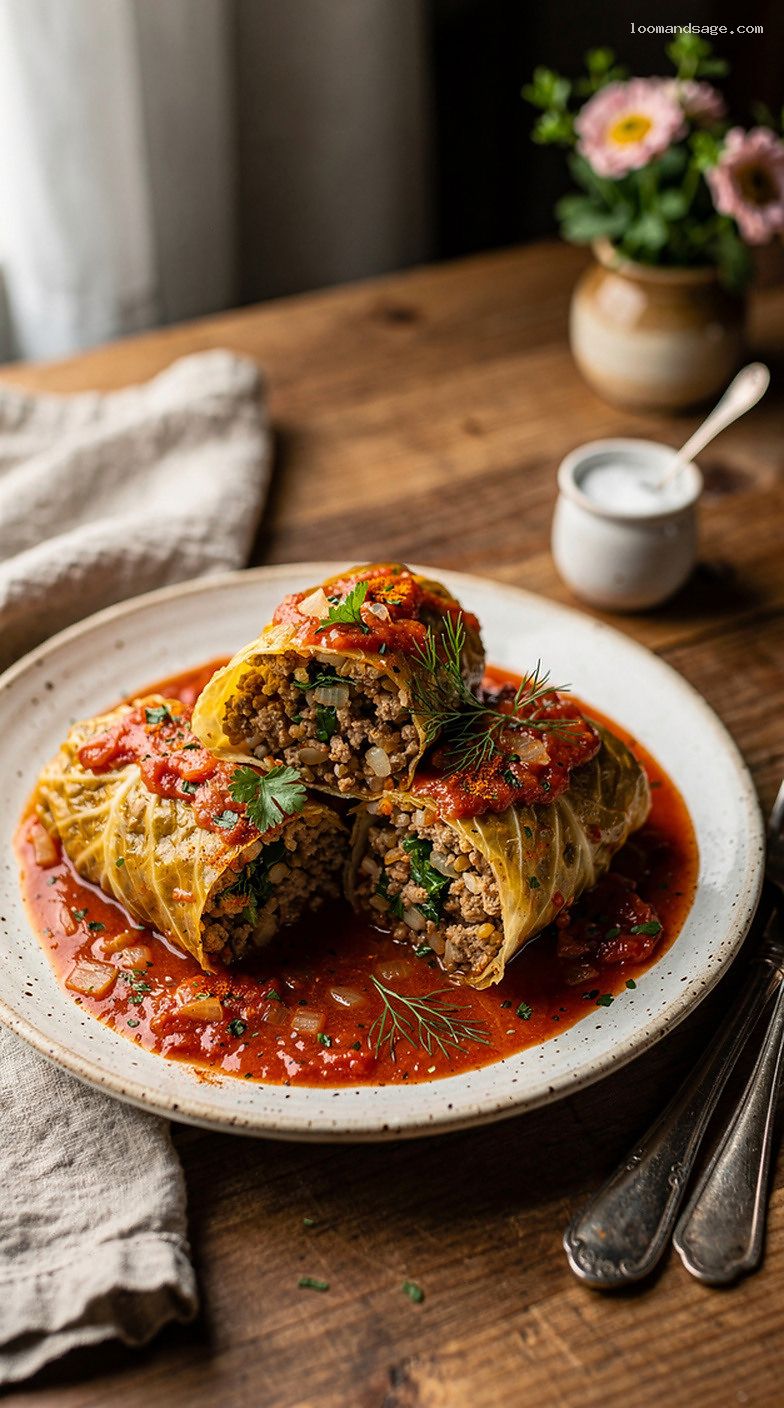 Lighter Turkey and Brown Rice Stuffed Cabbage Rolls