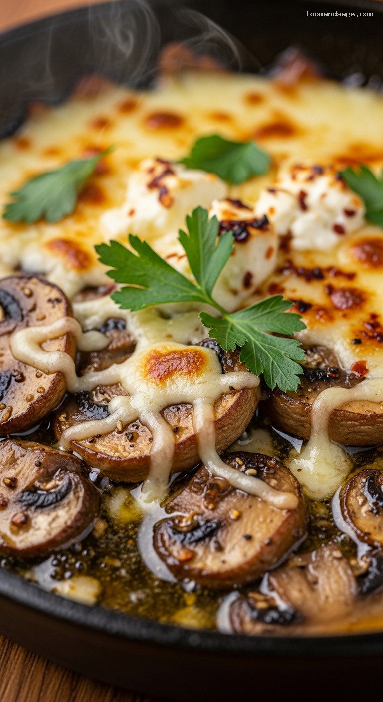 Manitaria Saganaki: Greek Skillet Mushrooms With Feta – Closeup