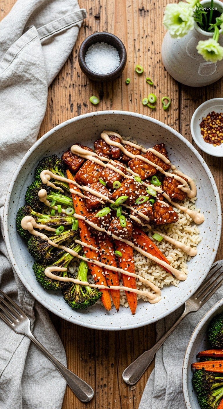 Maple-Soy Tempeh Bowls With Brown Rice and Veggies