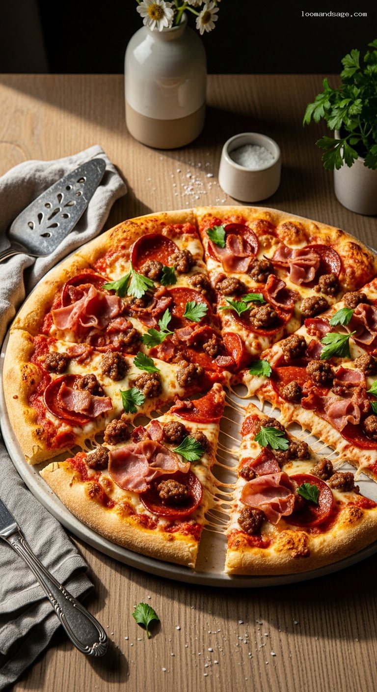 Meat Lover’s Supreme Pizza with Sausage, Bacon and Pepperoni