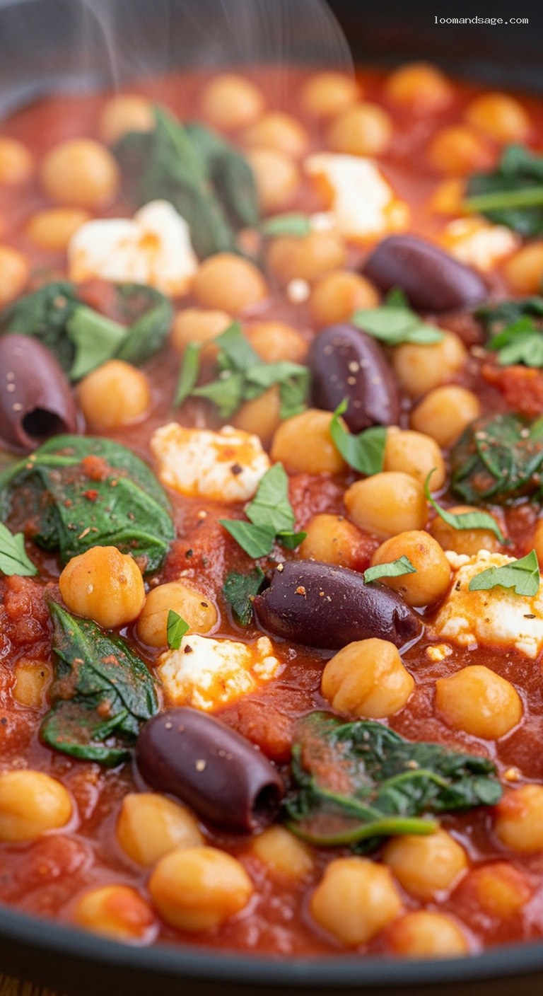 Mediterranean Chickpea Skillet with Olives and Tomatoes – Closeup