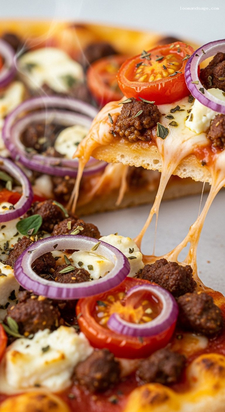 Mediterranean Lamb and Feta Pizza With Oregano – Closeup