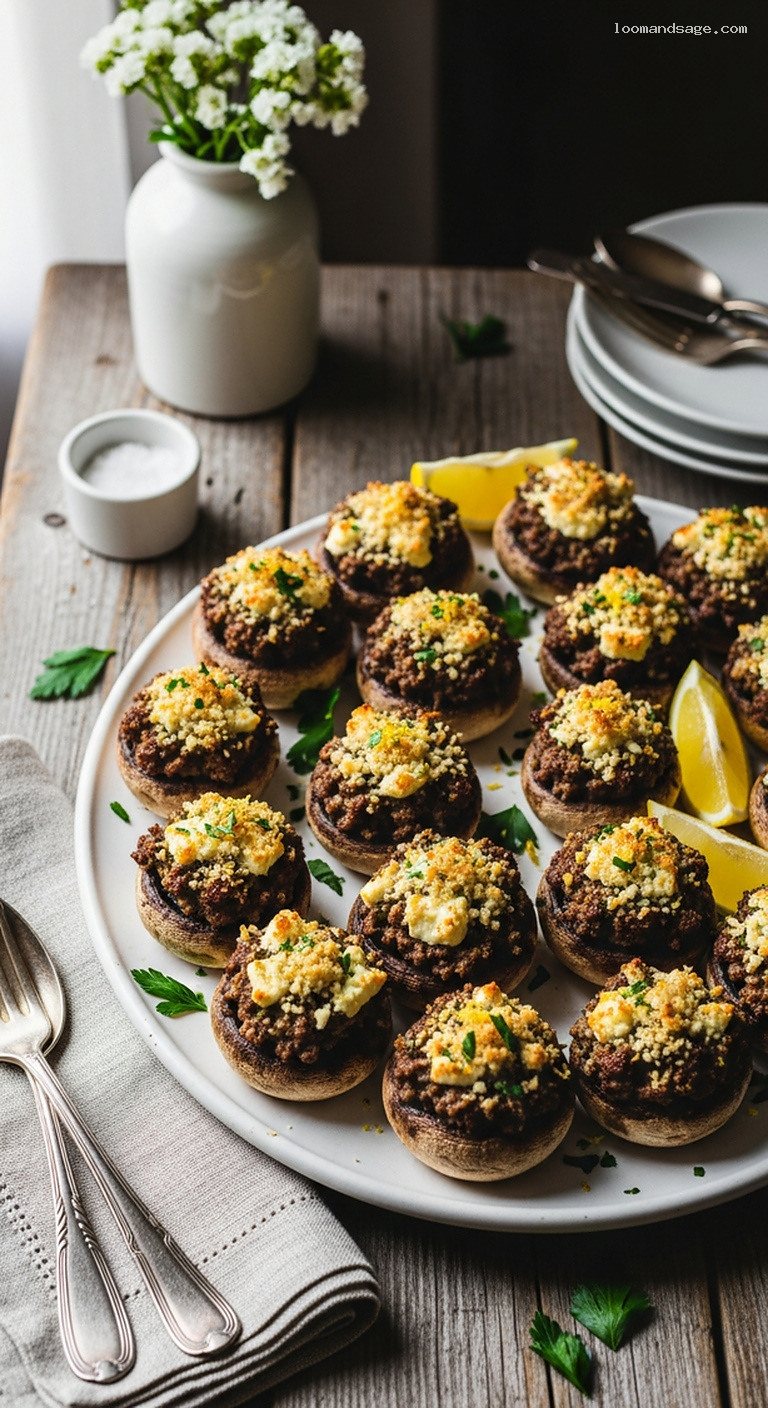 Mediterranean Lamb and Feta Stuffed Mushrooms with Toasted Breadcrumbs