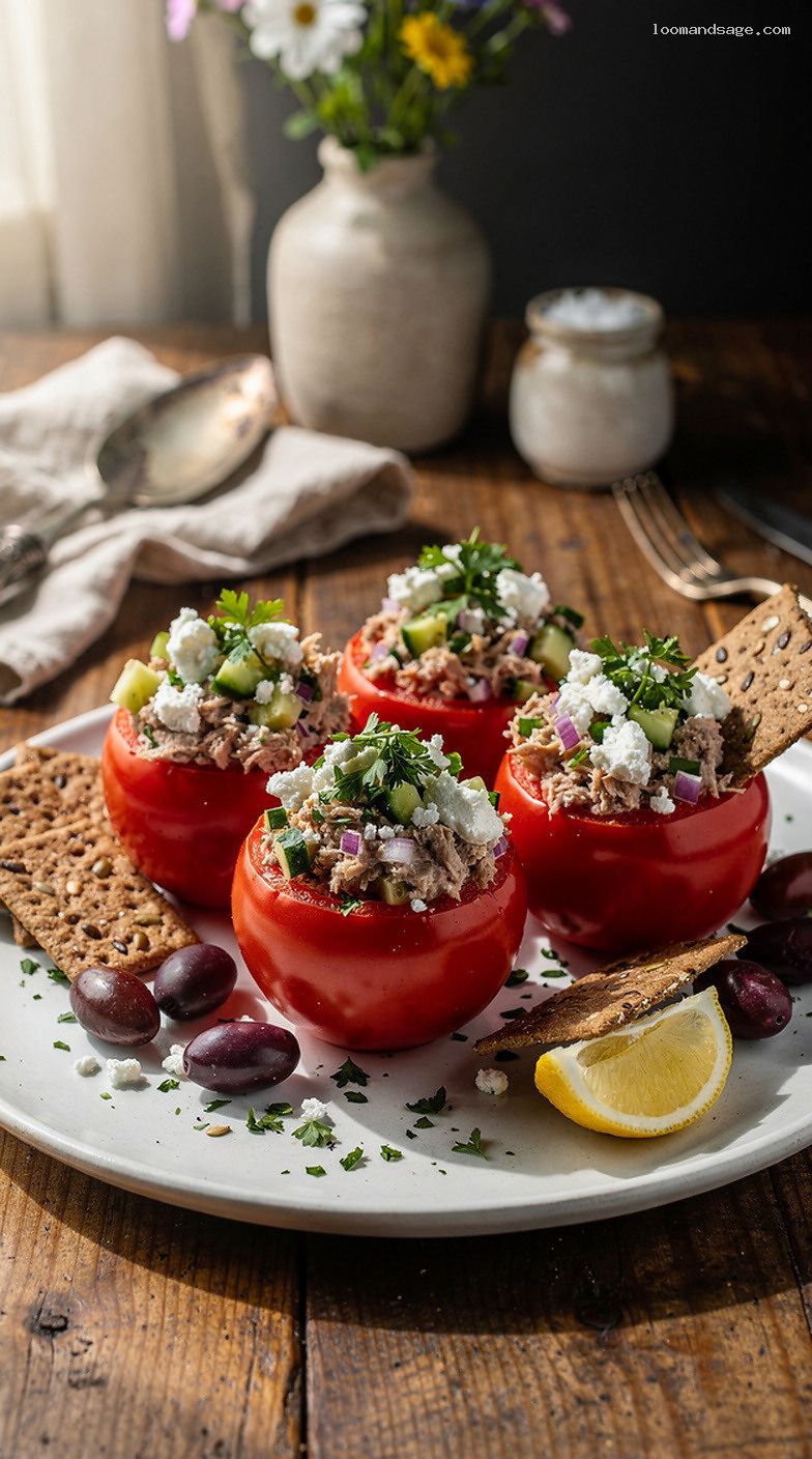 Mediterranean Tuna-Stuffed Tomatoes with Feta and Lemon