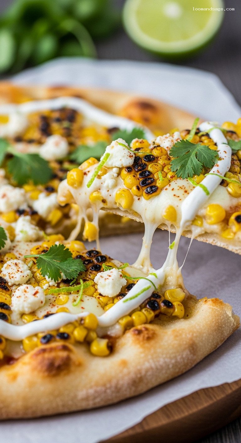 Mexican Street Corn Pizza with Chili and Lime – Closeup