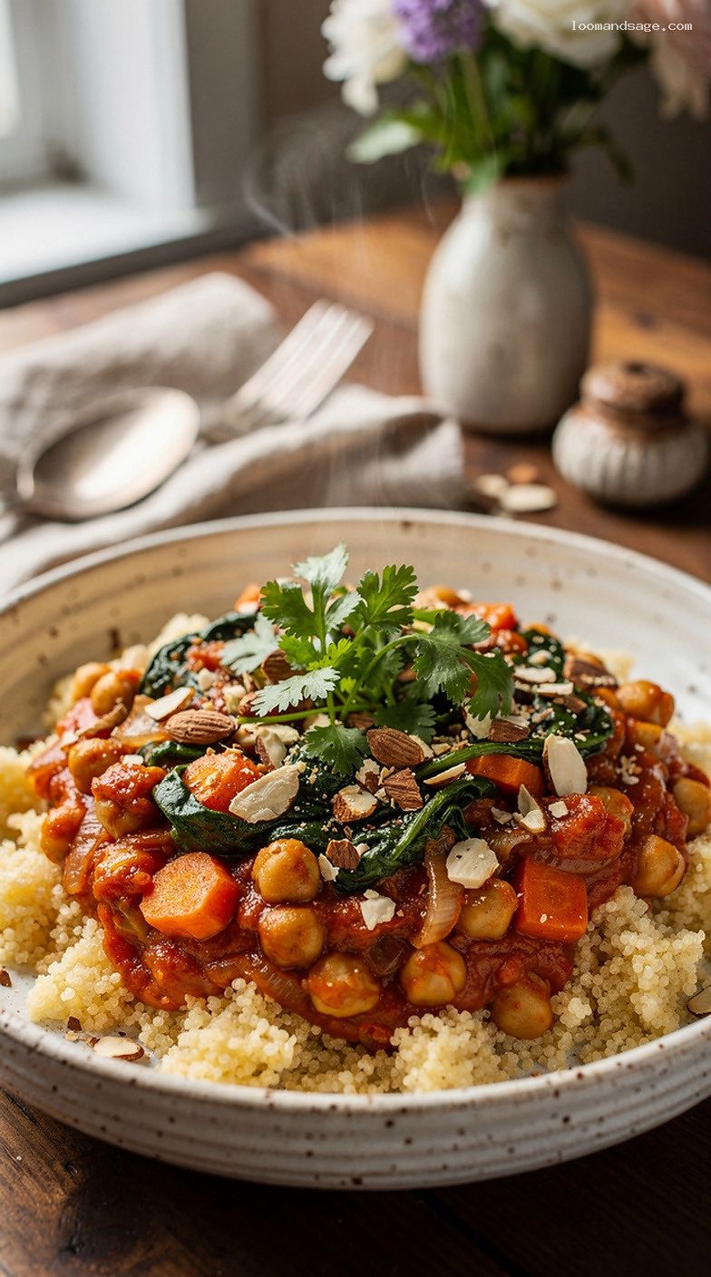 Moroccan Chickpea Stew With Spinach Over Couscous