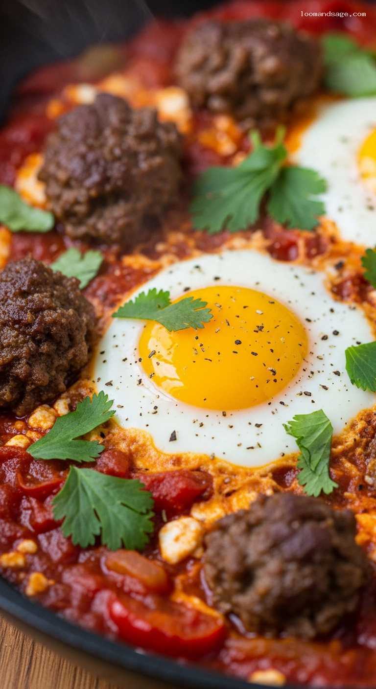 One-Pan Lamb Shakshuka With Spiced Mince and Eggs – Closeup