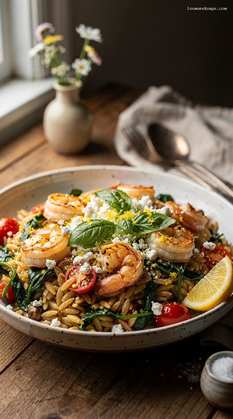 One-Pot Lemon Garlic Shrimp and Spinach Orzo
