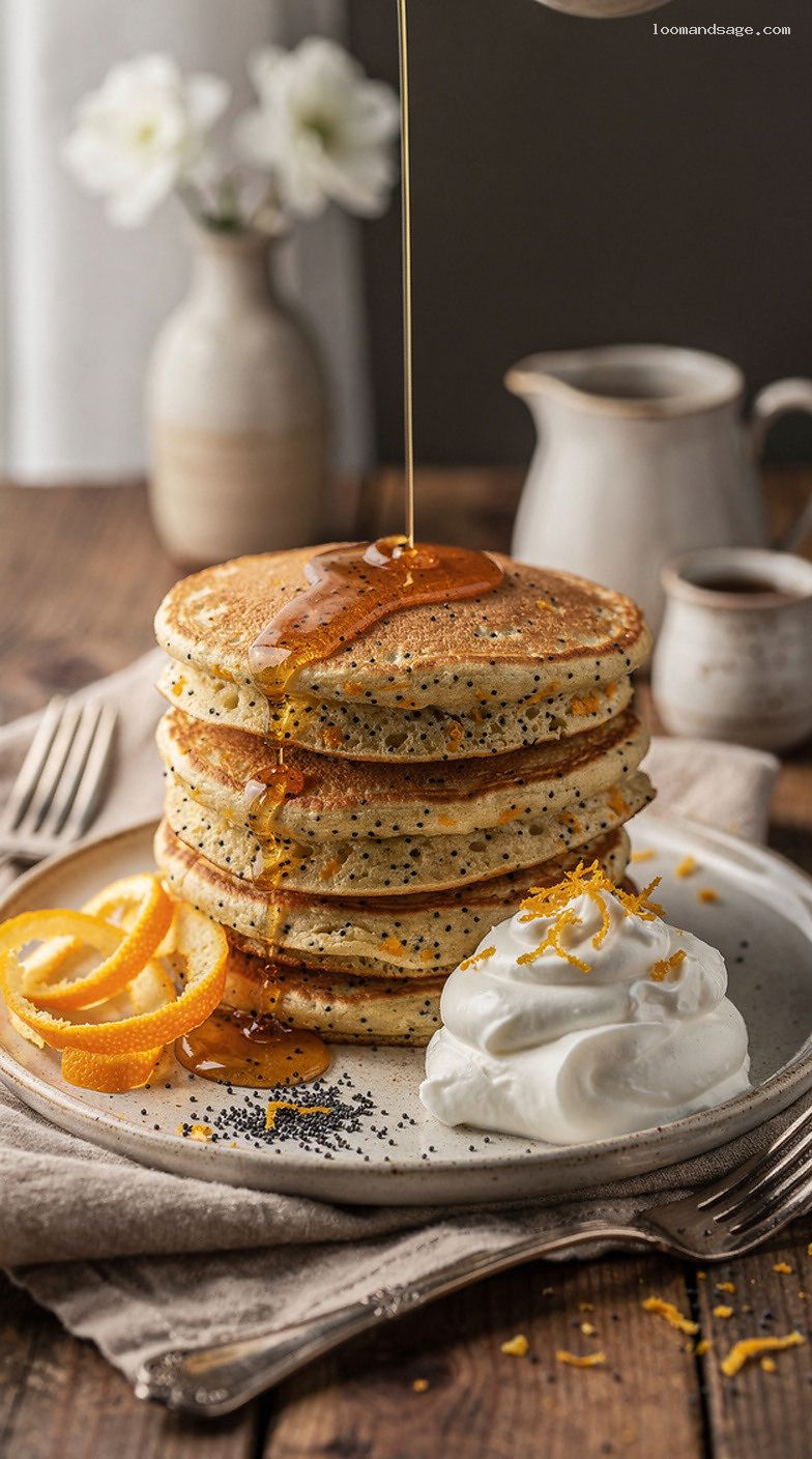 Orange Poppy Seed Pancakes With Orange Maple Syrup