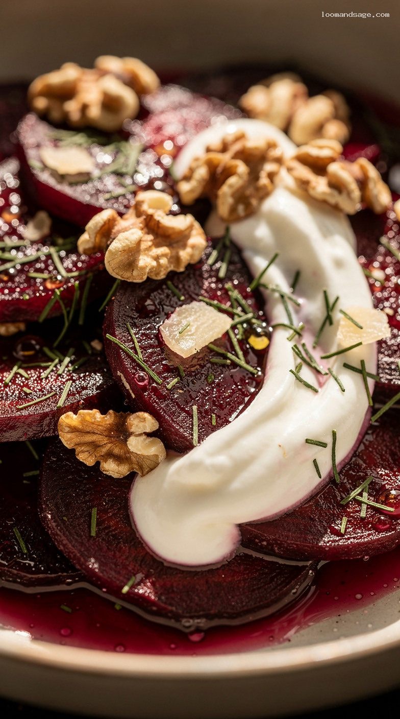 Pantzarosalata Greek Beetroot Salad With Olive Oil and Herbs – Closeup