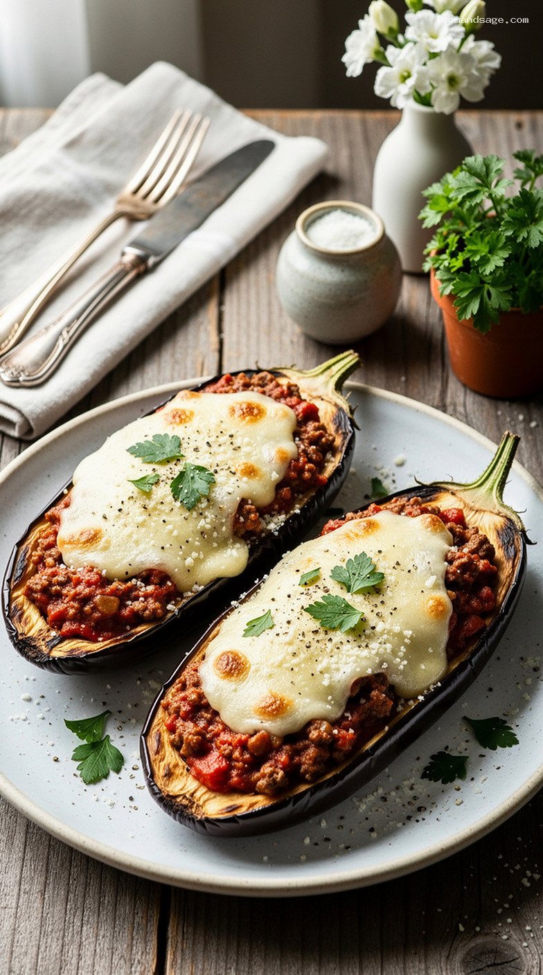 Papoutsakia Stuffed Eggplants With Meat Sauce and Béchamel