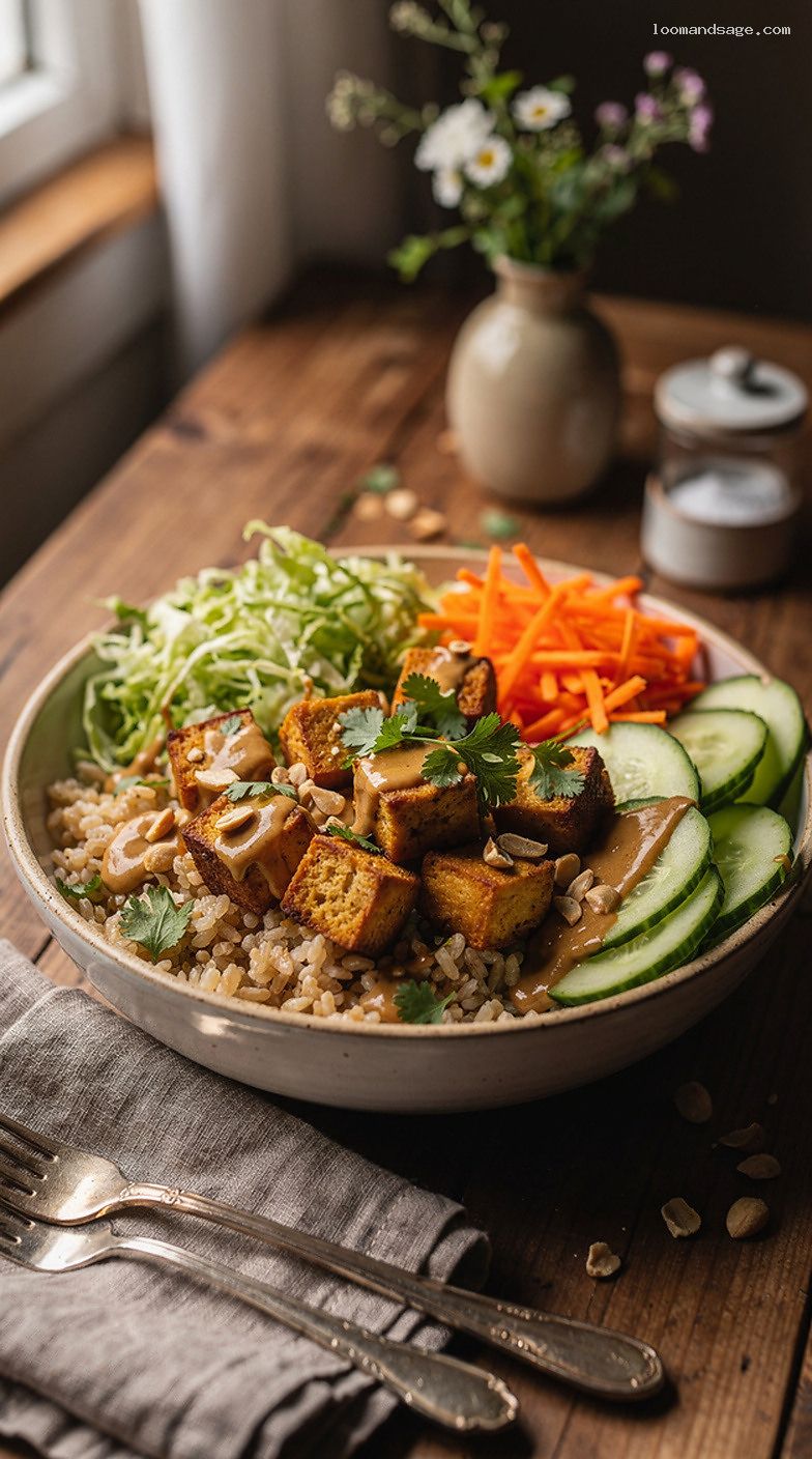 Peanut-Lime Tofu Rice Bowl With Crunchy Veggies